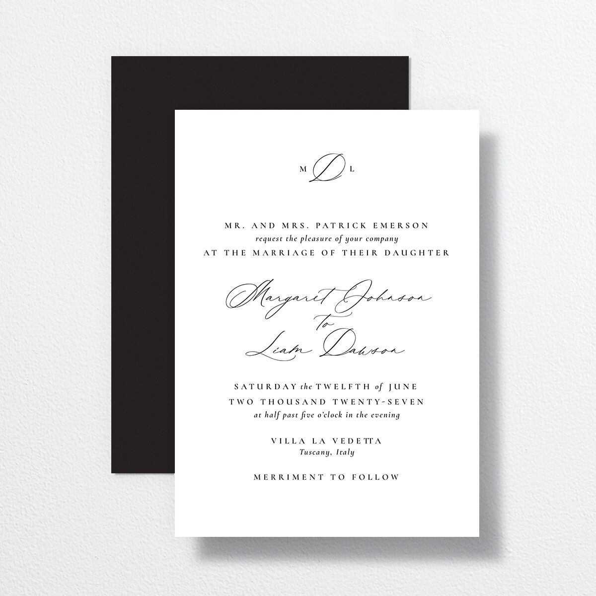 Black Tie Initial Wedding Invitations Pure White Signature No Standard