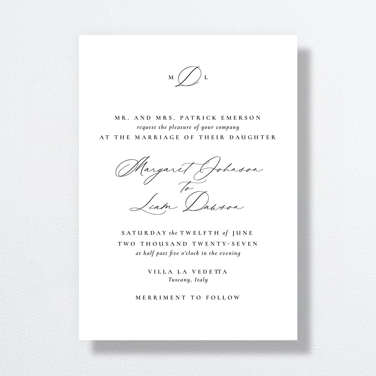 Black Tie Initial Wedding Invitations Pure White Signature No Standard