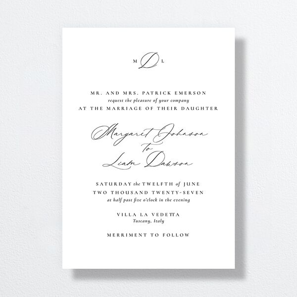 Black Tie Initial Wedding Invitations Pure White Signature No Standard