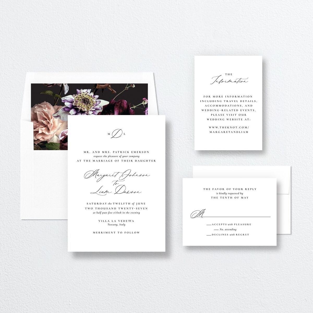 Black Tie Initial Wedding Invitations Pure White Signature No Standard