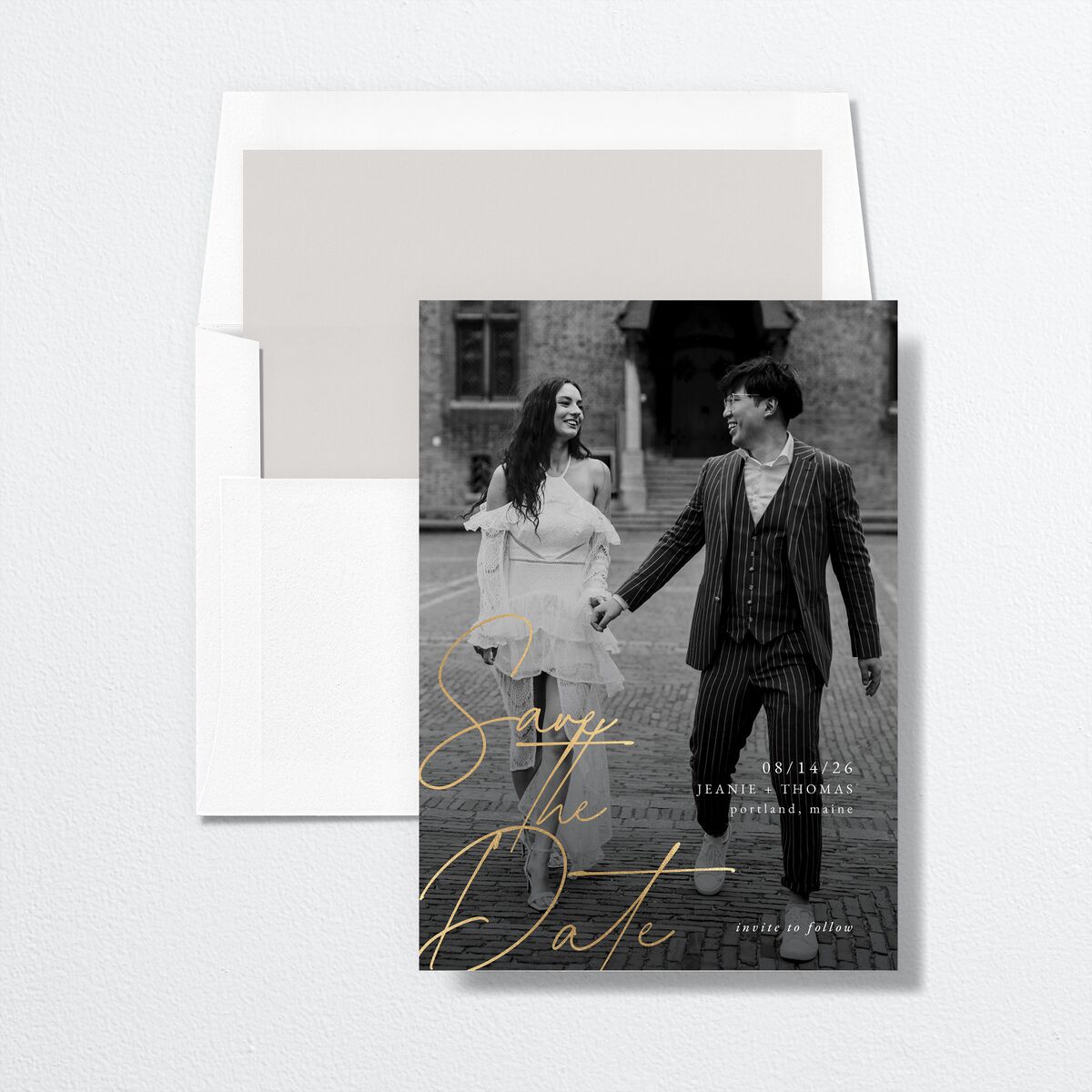 Gilded Corner Save The Date Cards Gold Pure White Signature smooth No