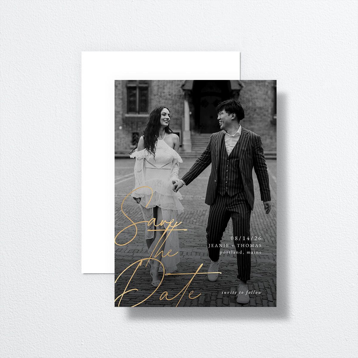 Gilded Corner Save The Date Cards Gold Pure White Signature smooth No
