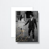 Gilded Corner Save The Date Cards Gold Pure White Signature smooth No