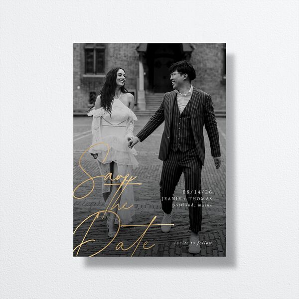 Gilded Corner Save The Date Cards Gold Pure White Signature smooth No