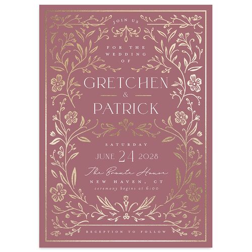 Storybook Filigree Wedding Invitations Gold Mauve Signature Blank No Standard