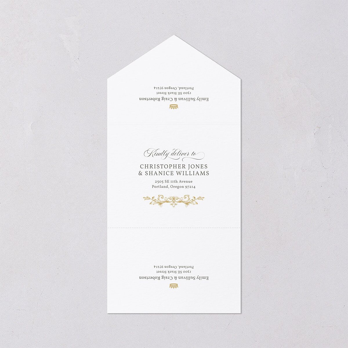 Vintage Regency Monogram Frame Foil All-in-One Wedding Invitations Champagne Signature Light Both Recipient and Return Addresses No