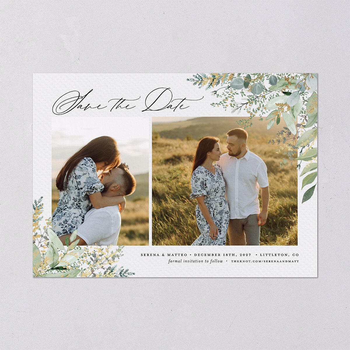 Shining Greenery Save the Date Cards — view 2