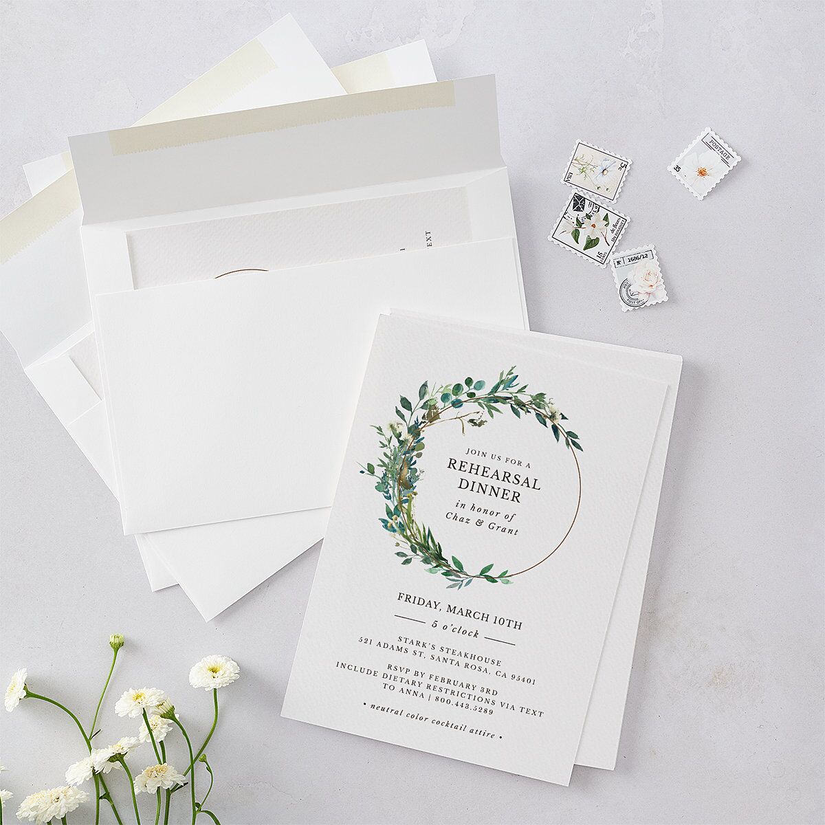 Leafy Hoops Rehearsal Dinner Invitations Eucalyptus Signature Blank Standard