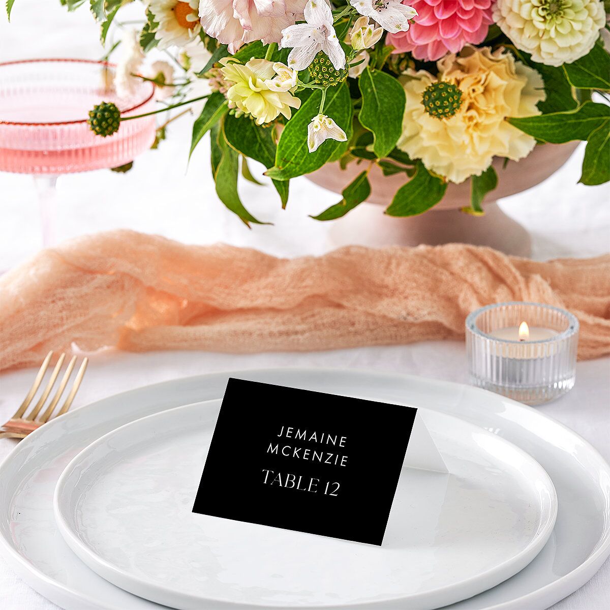 Modern Contrast Place Cards Midnight Signature