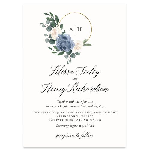 Floral Hoop Wedding Invitations Dusty Blue Signature Blank No Standard