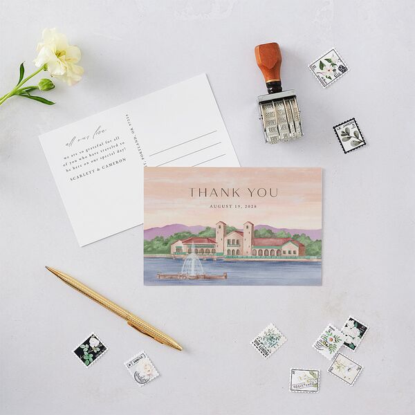 Scenic Denver Colorado Thank You Postcards Peach Pink