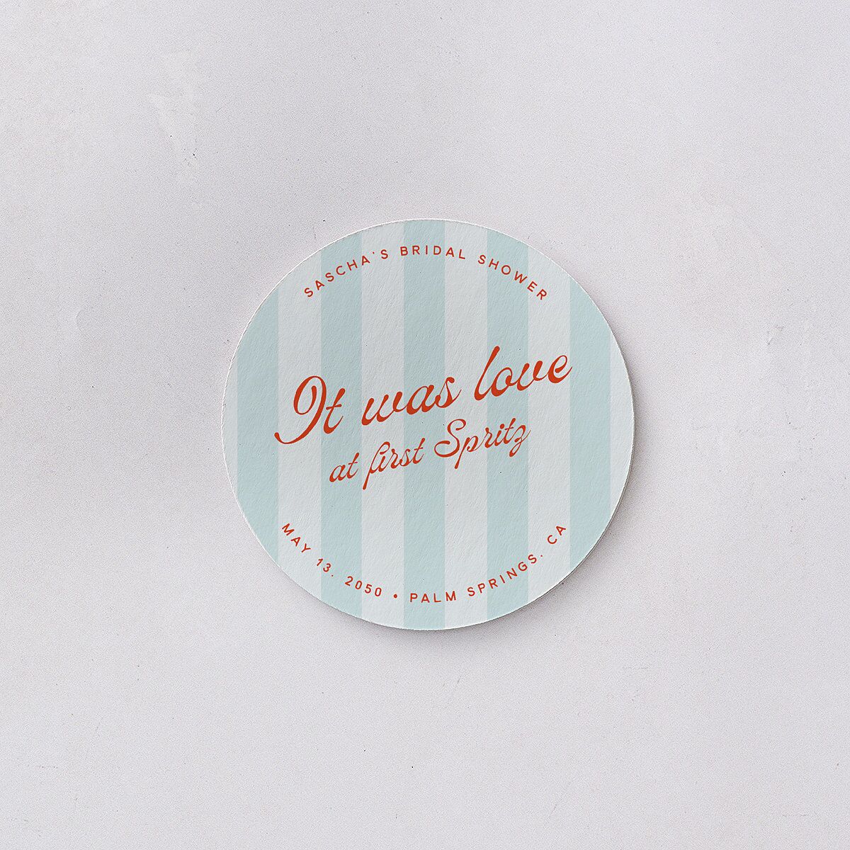 Cabana Stripes Bridal Shower Wedding Day Coasters Pastel Blue Cardboard Circle