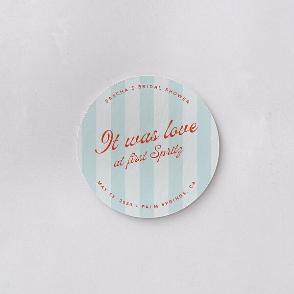 Cabana Stripes Bridal Shower Wedding Day Coasters Pastel Blue Cardboard Circle