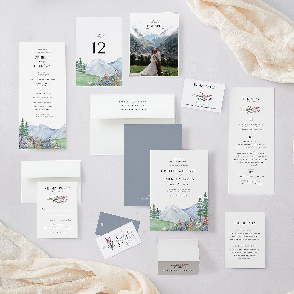 Mountain Wildflowers Wedding Response Cards Dusty Blue Signature Standard