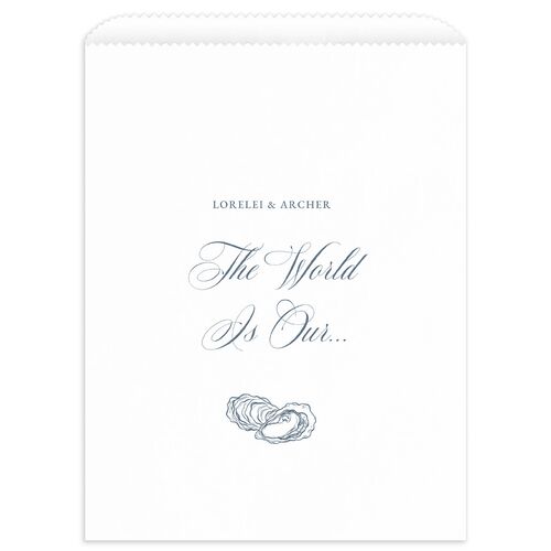 Coastal Oysters and Anchors Wedding Day Paper Favor Bags White Dusty Blue Wax-Lined Food Safe Paper
