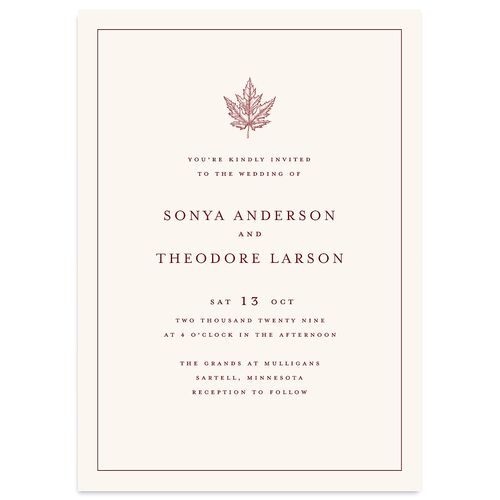 Simple Rustic Fall Leaf Wedding Invitations Maroon Signature Blank No Standard