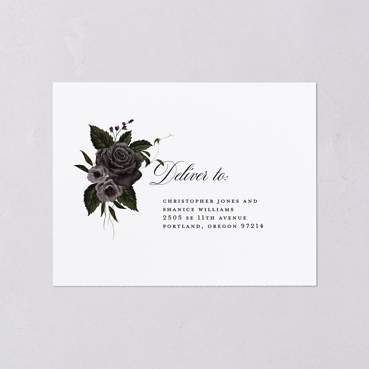 Dark Gothic Roses All-in-One Wedding Invitations Midnight Signature Light Both Recipient and Return Addresses No