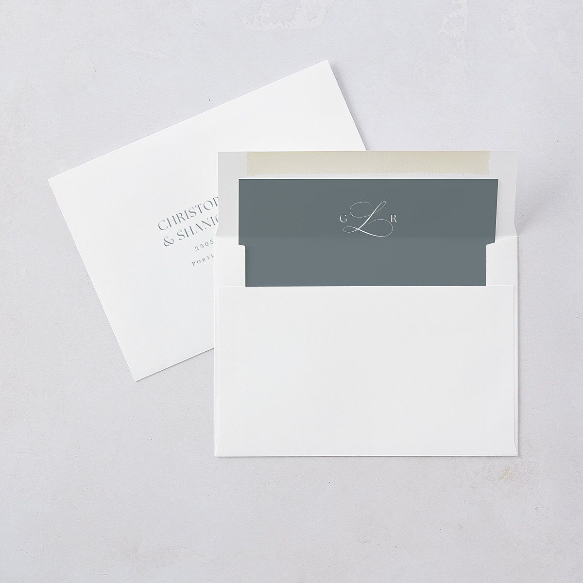 Classic Picture Photo Wedding Invitations Dusty Blue Signature Blank No Arch