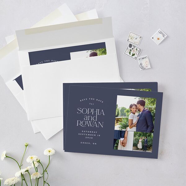 Classic Stack Save The Date Cards Midnight Navy Signature smooth Blank No Standard