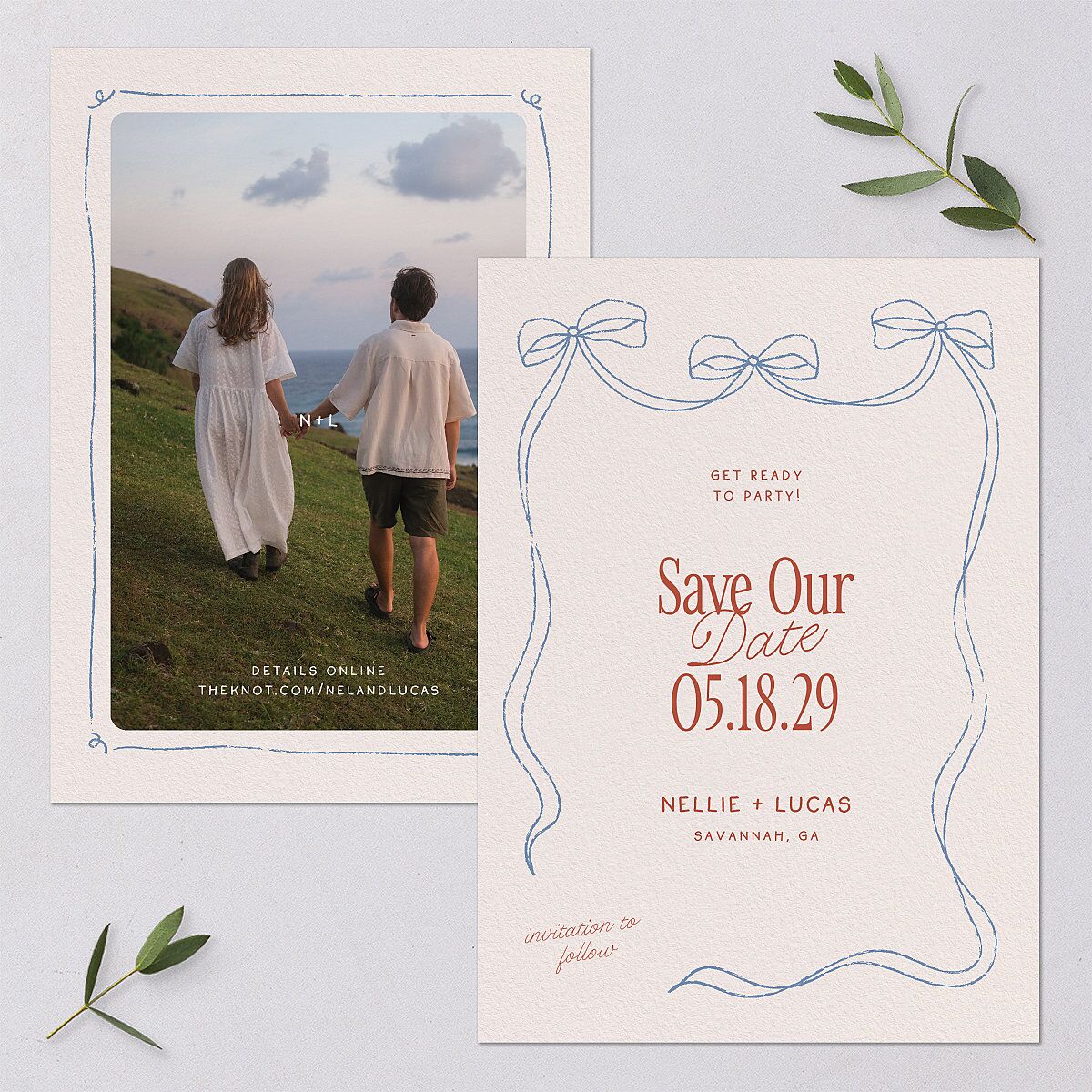 Modern Delicate Bows Save the Date Cards Jewel Red Signature smooth Blank No Standard