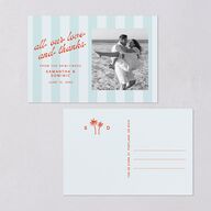 Cabana Stripe Photo Thank You Postcards Pastel Blue