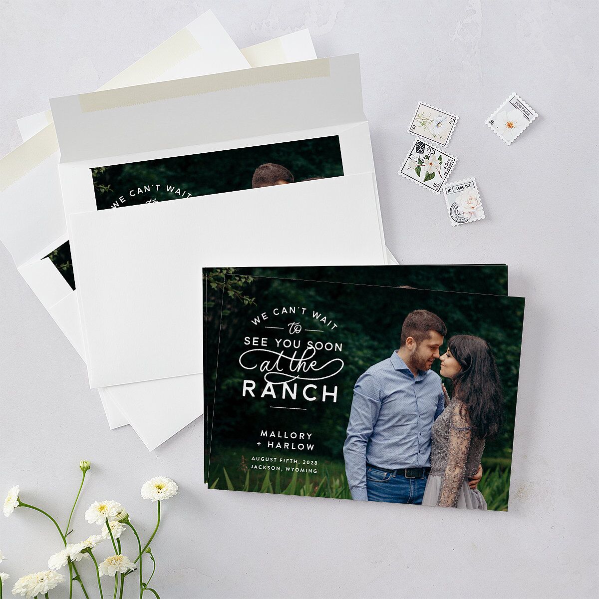 Western Denim Save The Date Cards Champagne Signature smooth Blank No Standard