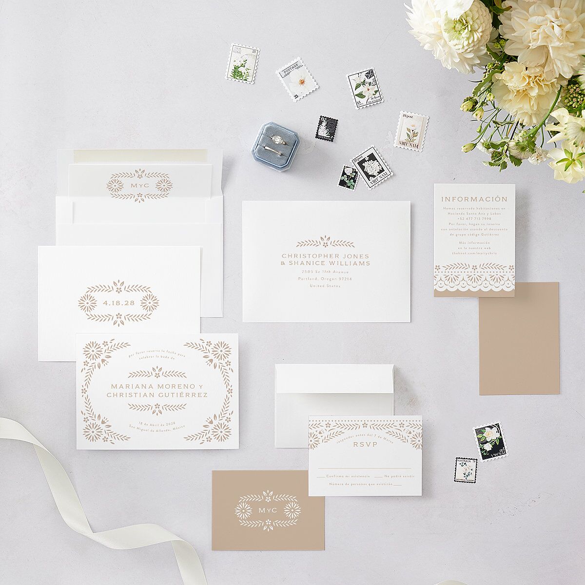 Papel Picado De Mexico Save The Date Cards Taupe Signature smooth Blank No Standard
