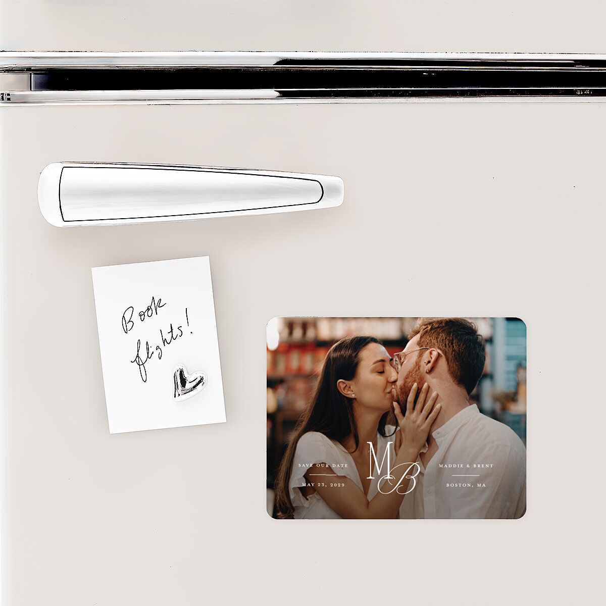 Romantic Monogram Photo Save The Date Magnets Pure White Magnet Paper