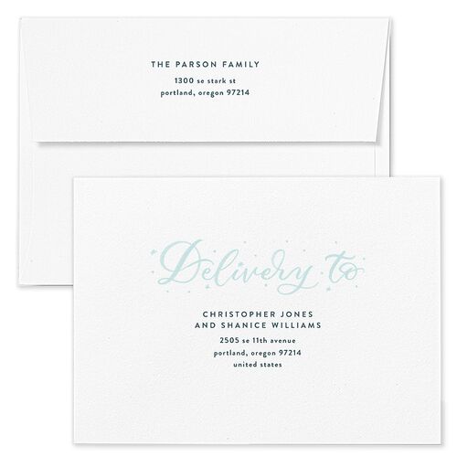 New Year More Cheer Holiday Card Envelopes Blue Pastel Blue Both Recipient and Return Addresses Standard Signature