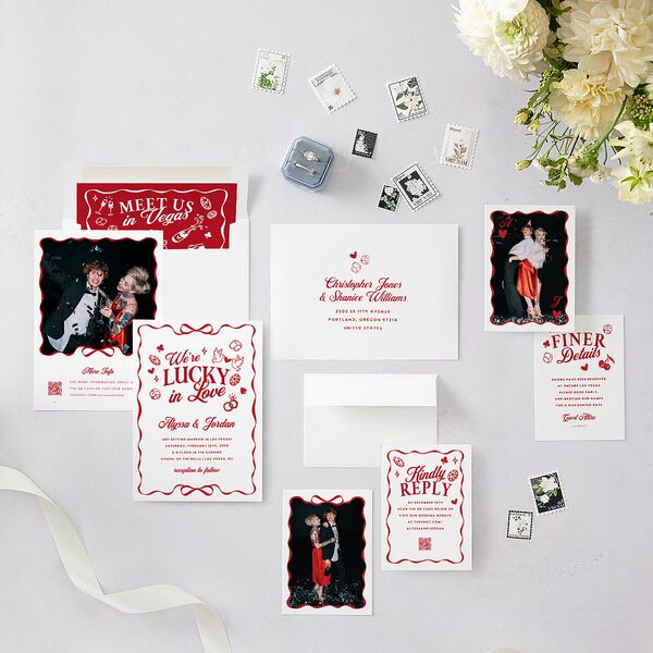 Hand Drawn Las Vegas Hearts Wedding Invitations Ruby Signature Blank No Standard