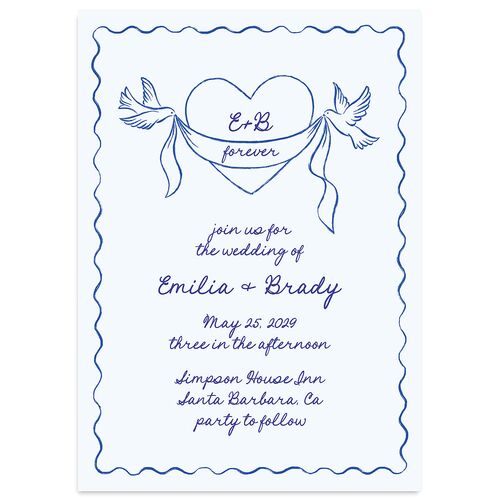 Vintage Lovebird Banner Wedding Invitations Sapphire Signature Blank Standard No