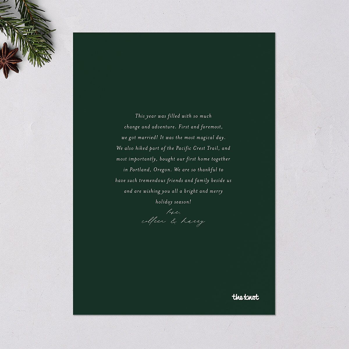 Pinecone Frame Holiday Cards Dark Green Signature Blank Standard Portrait
