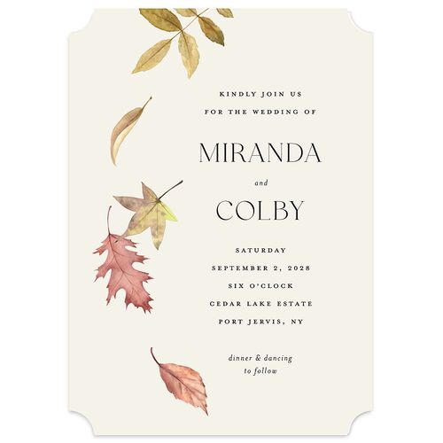 Falling Leaves Wedding Invitations Champagne Signature Blank No Ticket