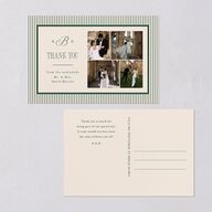 Classic Monogram First Christmas Thank You Postcards Dark Emerald