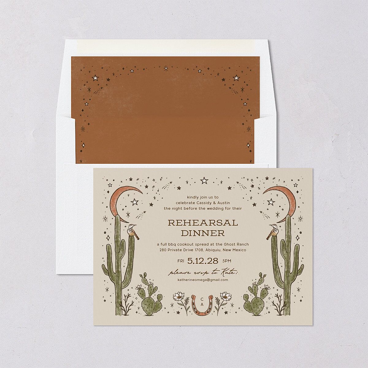 Southwestern Nouveau Rehearsal Dinner Invitations Umber Signature Blank Standard