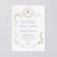 Vintage Regency Monogram Frame Foil Wedding Invitations Pure White Gold Signature Blank Standard No