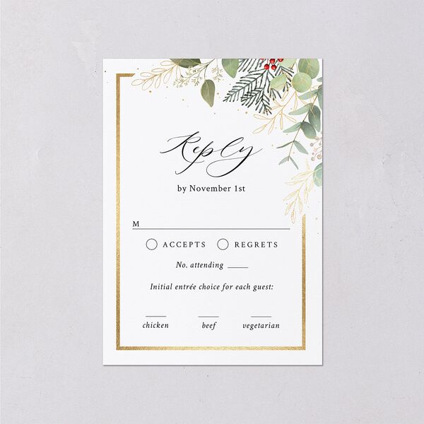 Elegant Eucalyptus Christmas Foil Wedding Response Cards Gold Licorice Signature Standard
