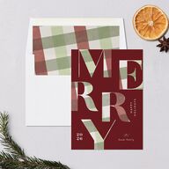 Flannel Type Holiday Cards Maroon Signature Blank Standard Portrait