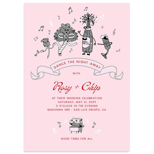Whimsical Retro Cartoon Wedding Invitations Silver Signature Blank No Standard