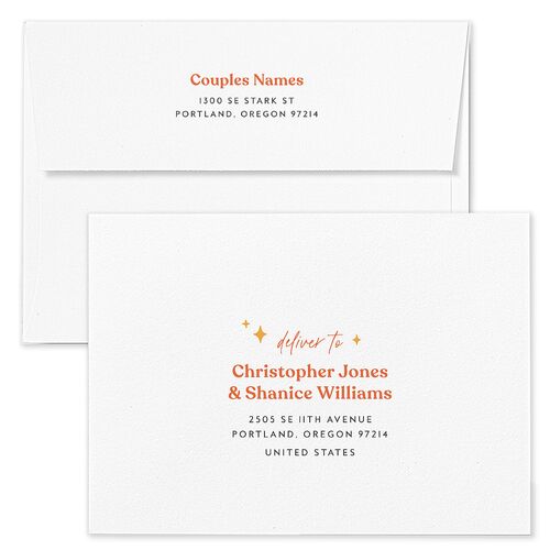 Groovy Lines Save The Date Card Envelopes White Coral Pink Both Recipient and Return Addresses Signature Standard