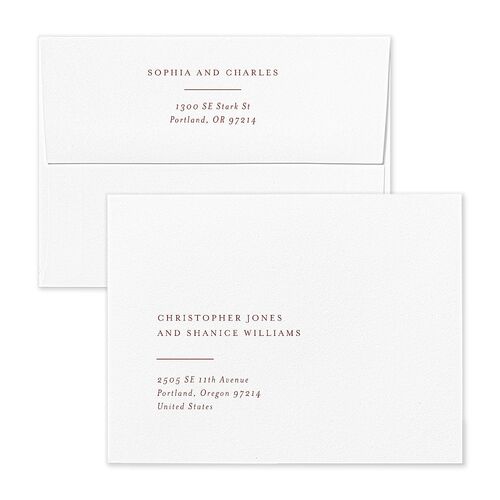Timeless Elegance Save the Date Petite Card Envelopes Rose Merlot Both Recipient and Return Addresses Signature Standard