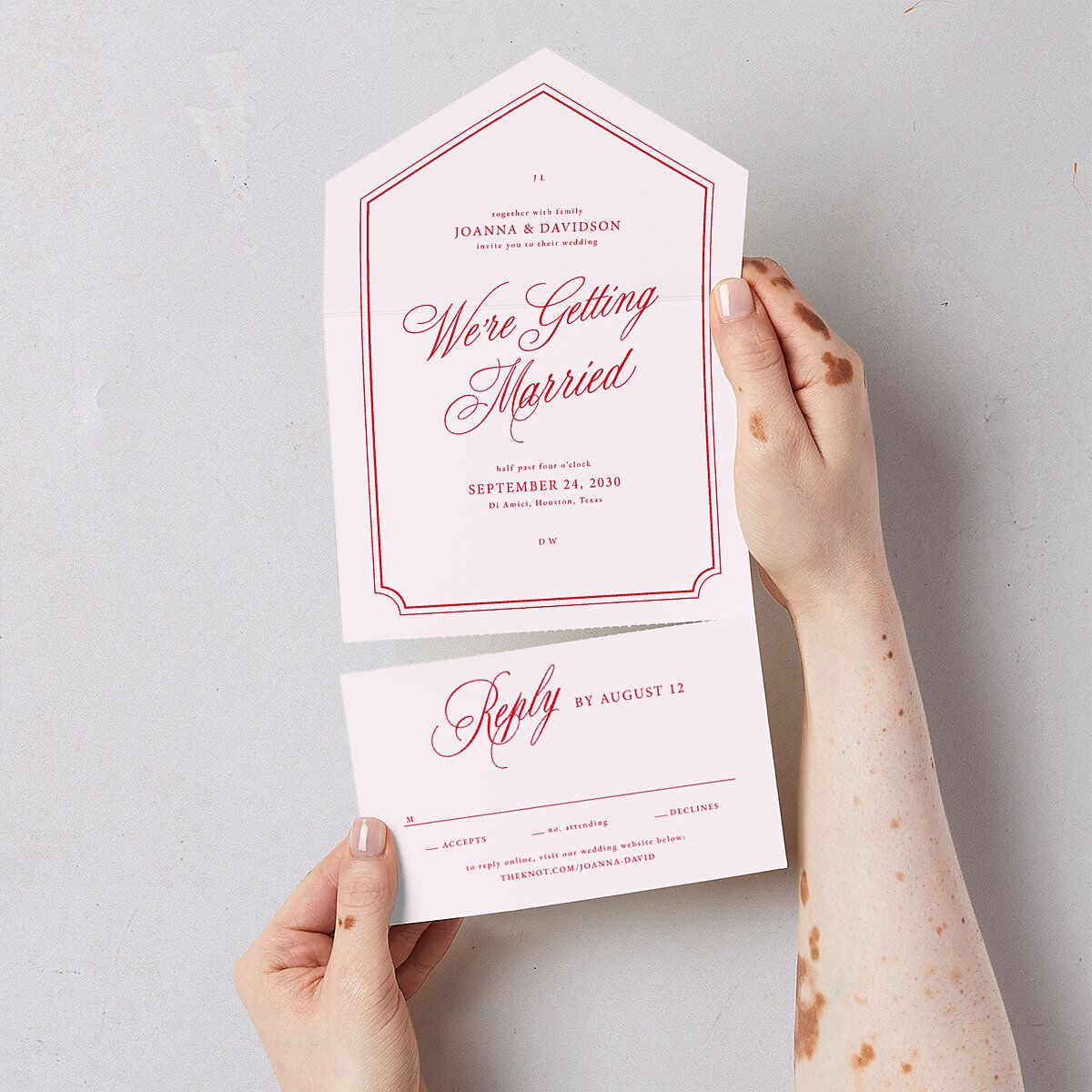 We're Getting Married All-in-One Wedding Invitations Ruby Signature Light Both Recipient and Return Addresses