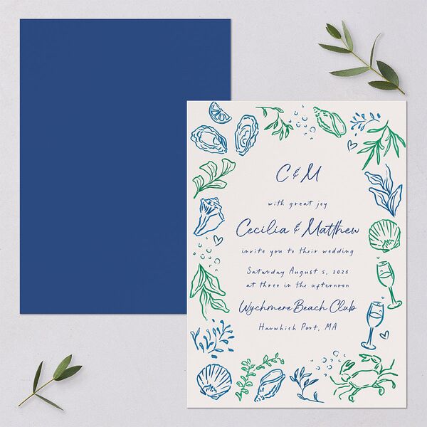 Nautical Border Wedding Invitations French Blue Signature Blank No Standard