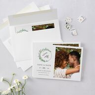 Leafy Monogram Hoop Save the Date Cards Pure White Signature smooth Blank No