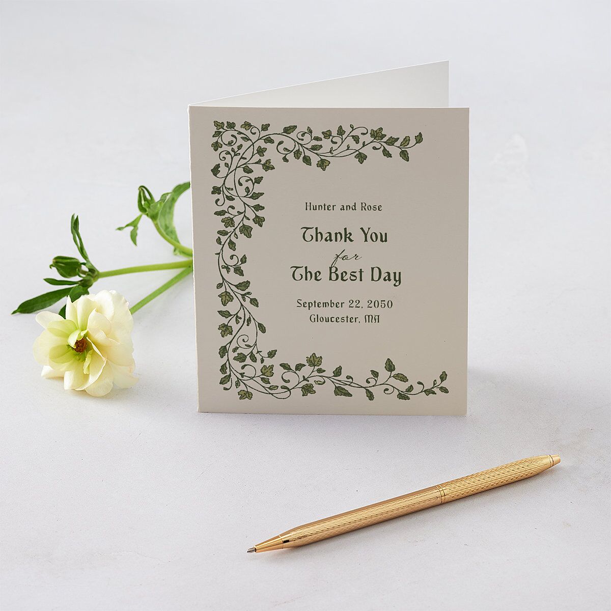 Vintage Fantasy Vines Thank You Cards Olive