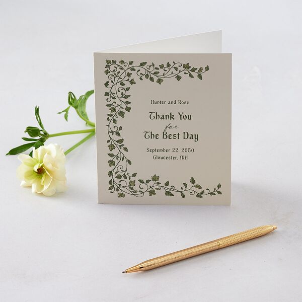 Vintage Fantasy Vines Thank You Cards Olive