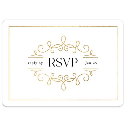 Monogram Flourish Foil Wedding Response Cards Pure White Gold Signature Rounded