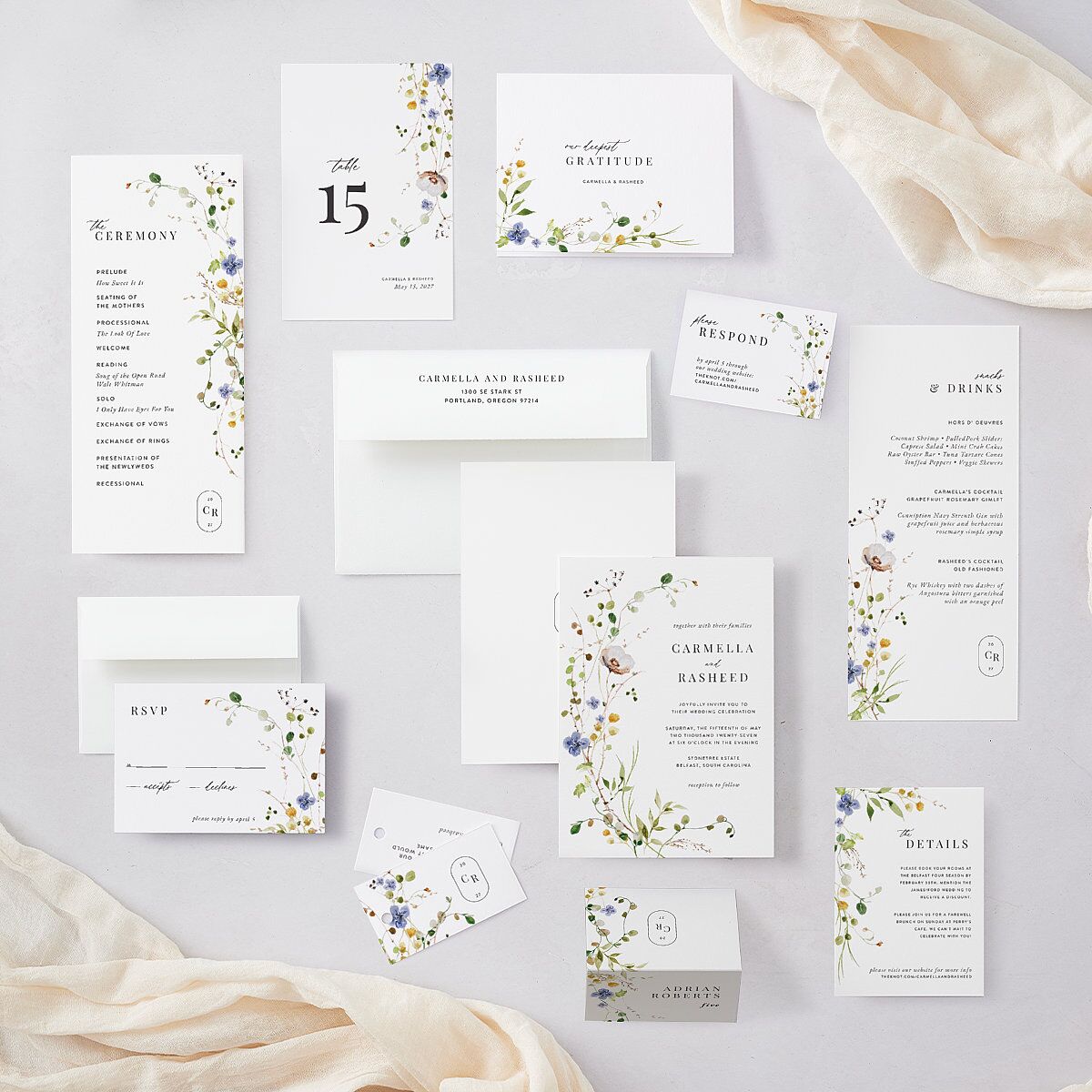 Delicate Wildflower Thank You Cards Pure White
