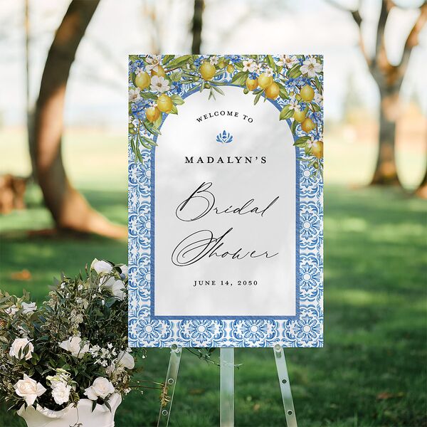 Romantic Italian Coastal Lemons Bridal Shower Standard Welcome Sign Large Sapphire Standard Indoor Foam Core L Welcome