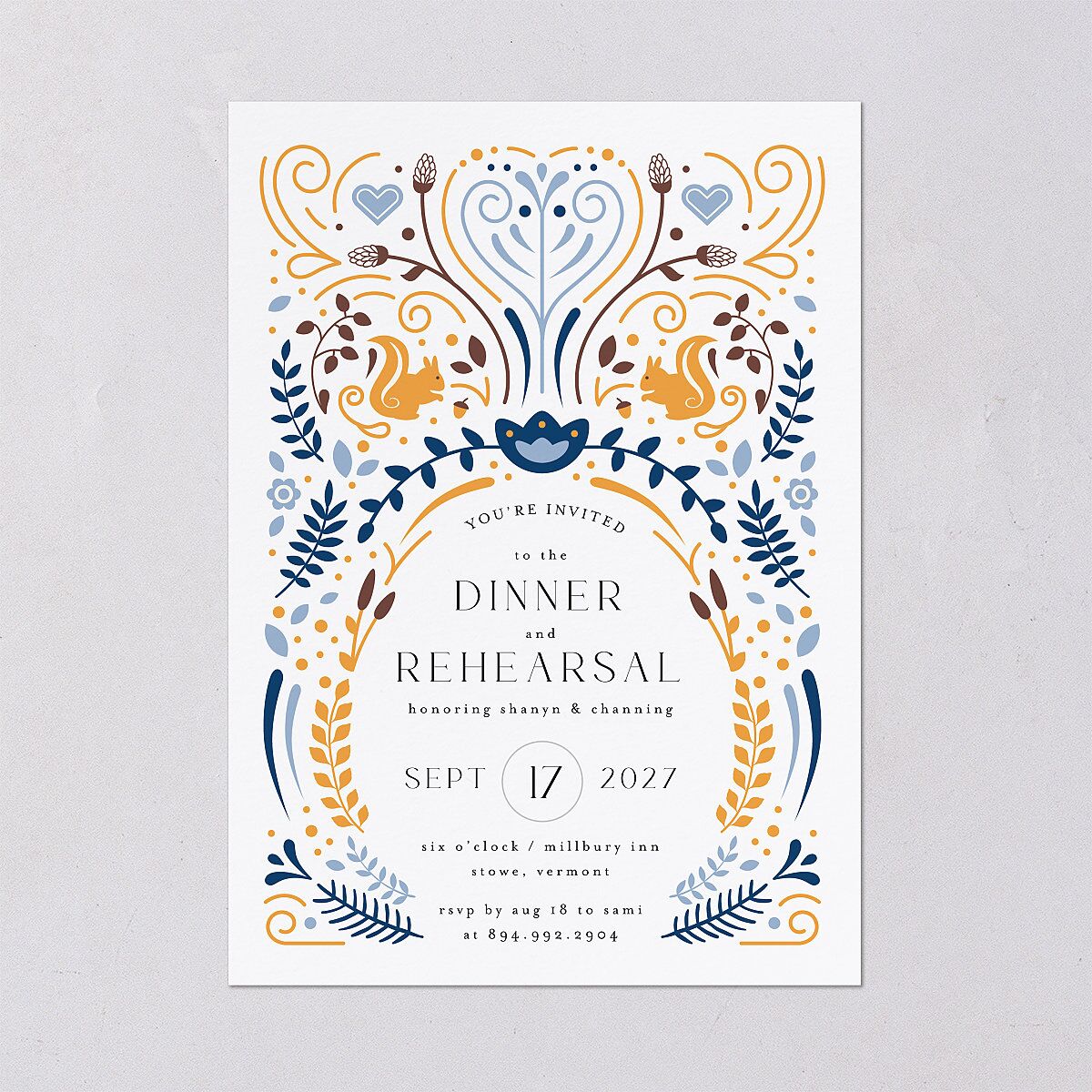 Nordic Folk Rehearsal Dinner Invitations Butterscotch Signature Blank